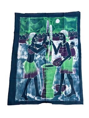 African Batik Wall Hanging A Scenery Of Two Women Pounding Fufu A Ghanaian Dish